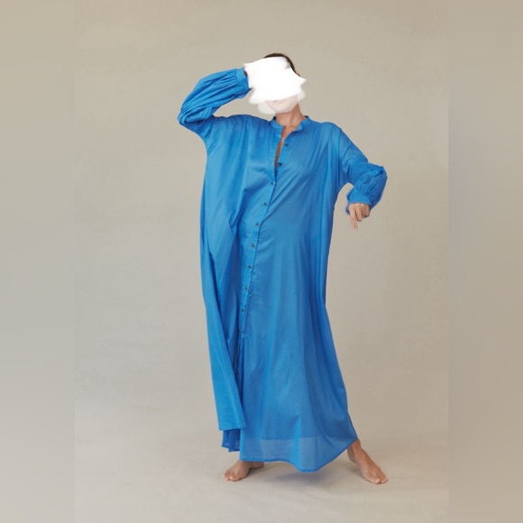 ACACIA Swimwear Mara Maxi Dress in Bay Blue Cotton Summer Bright Turquoise XS/S - Picture 2 of 3